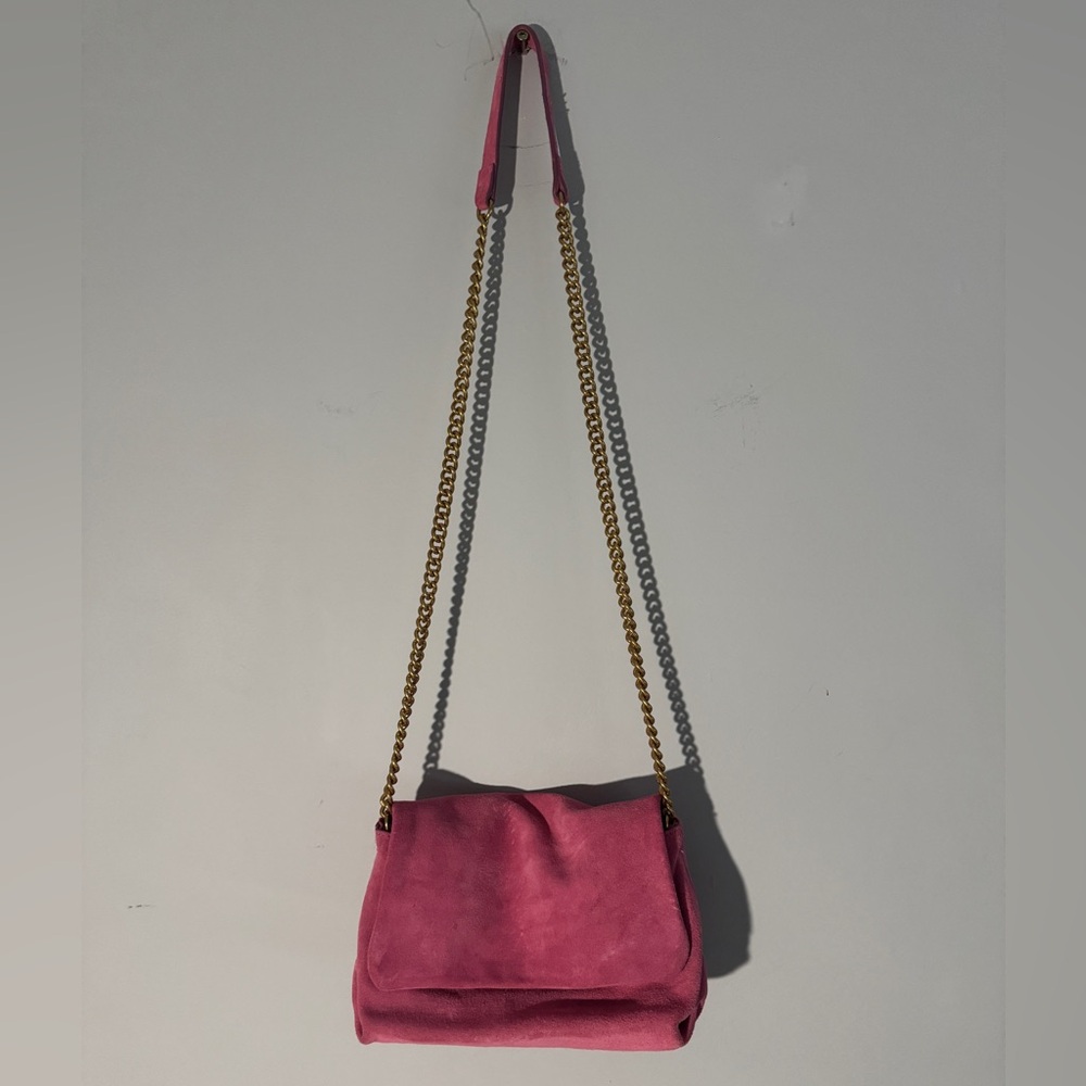 Mango Pink Suede & Gold Chain Shoulder Bag